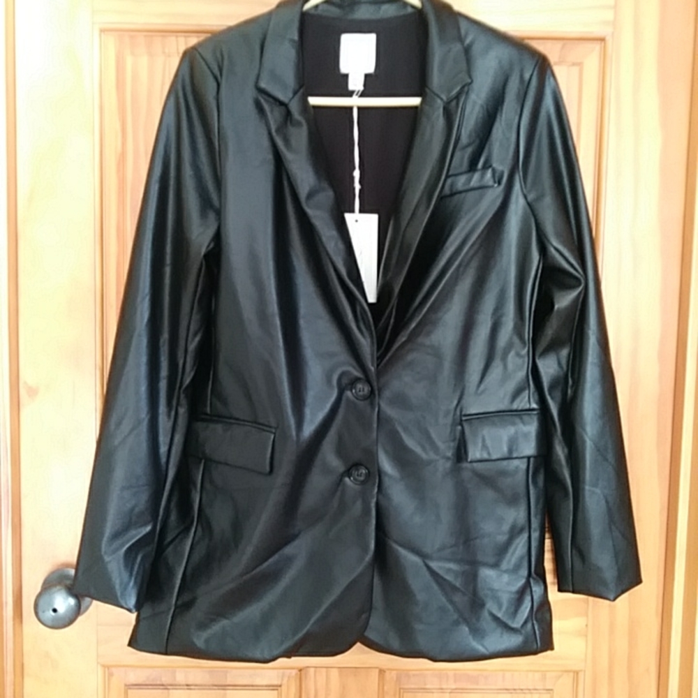 NEW Joie Faux Leather Lined Two Button Black Jacket Medium - Picture 1 of 14